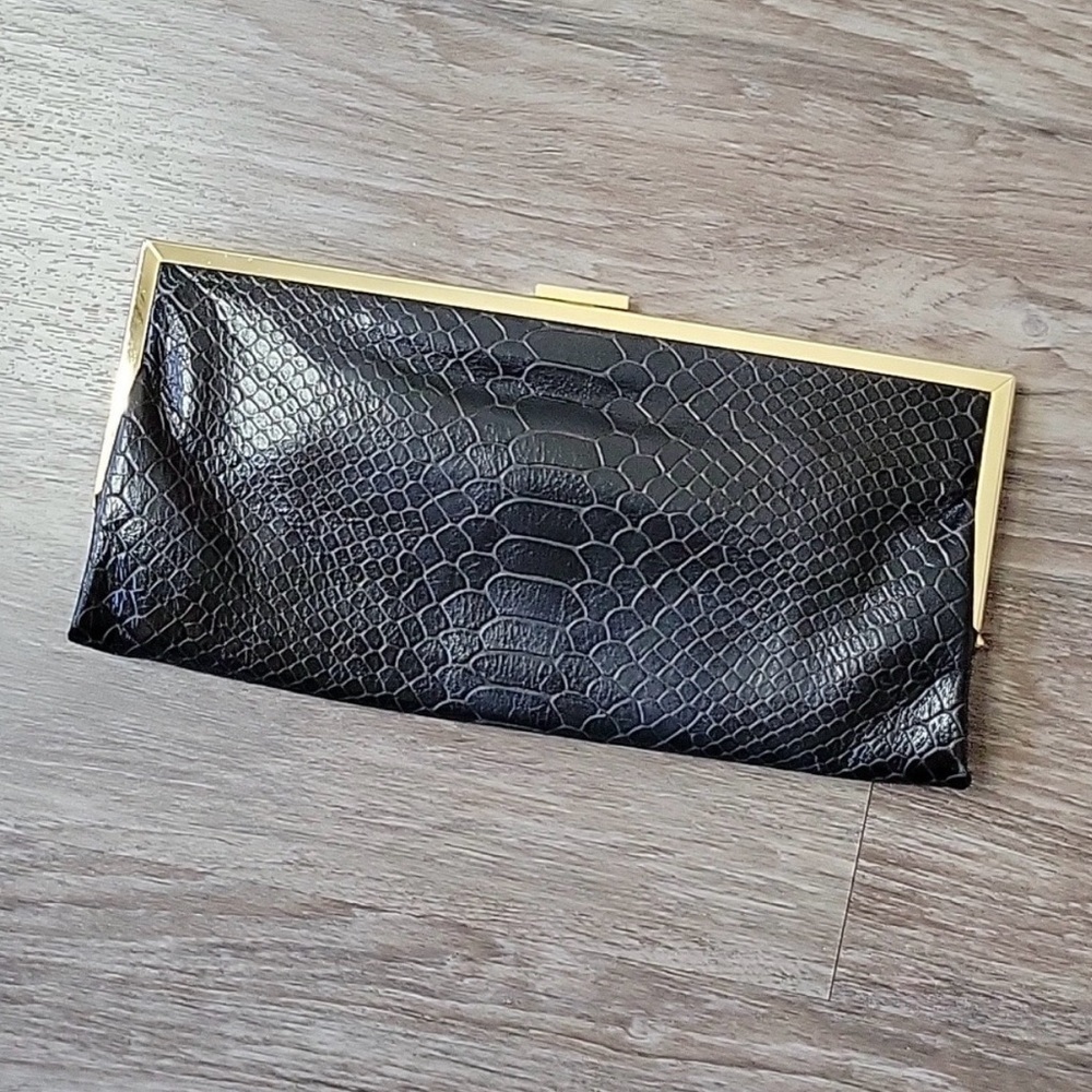 Hobo International Snakeskin Python Embossed Clutch with Gold Trim